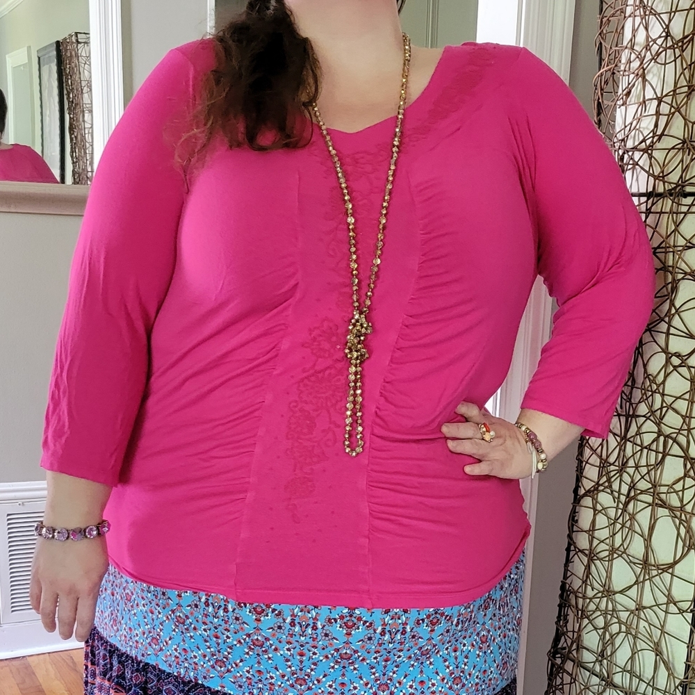 Avenue Pink Ruched Beaded Shirt Size 22/24